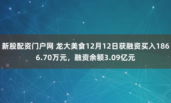 新股配资门户网 龙大美食12月12日获融资买入1866.70万元，融资余额3.09亿元